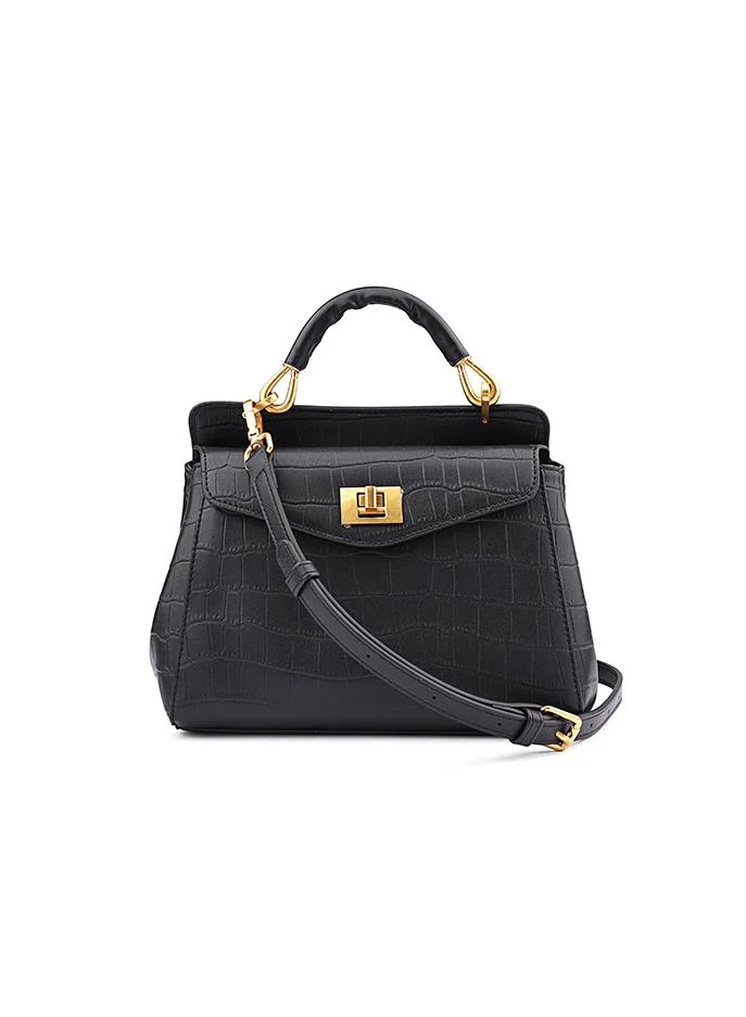 Cuple Women’s Structured Top Handle Bag with Croc-Embossed Texture